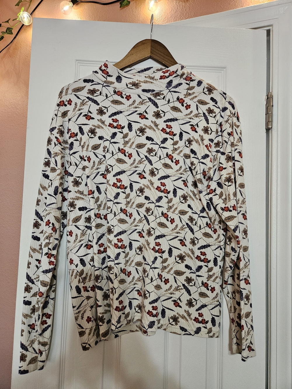 Bobbie Brooks Cream Floral Button-Up Top with Red and Purple Accents